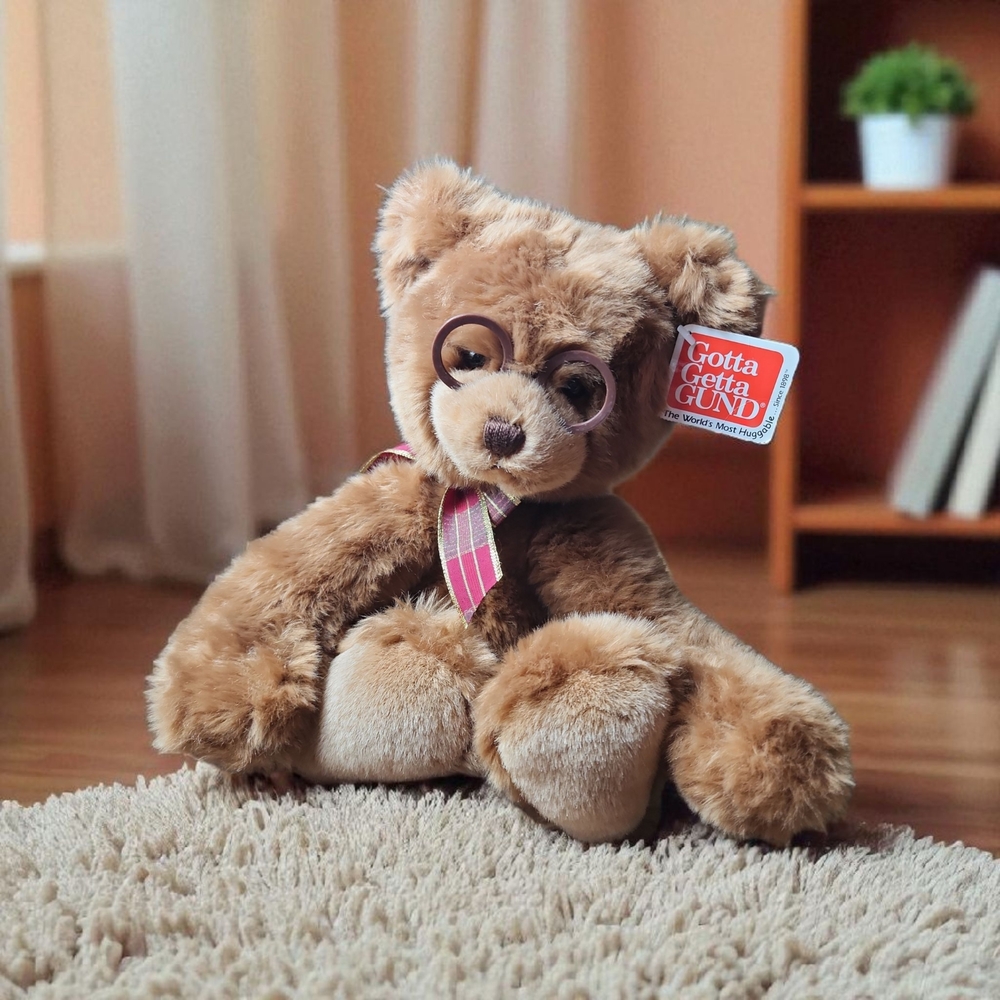 GUND | Vintage 2001 Booker 44406 Teddy Bear Plush Glasses Holiday Bow Gift | 12"